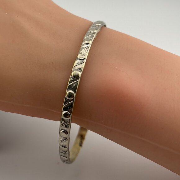 925 Silver Solid Bangle "Dot" Bracelet - Picture 4 of 5